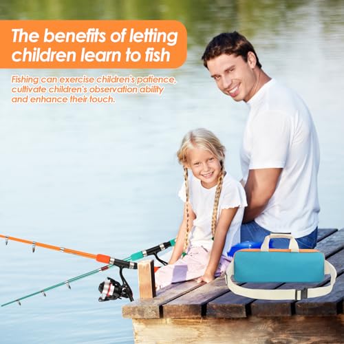 Telescopic Fishing Pole Set with Spinning Reel Lure Hook Storage Bag | Compact Collapsible Rod Reel Combo Travel Fishing Gear Starter Kit for Kids Youth Adults - color: Orange+Green