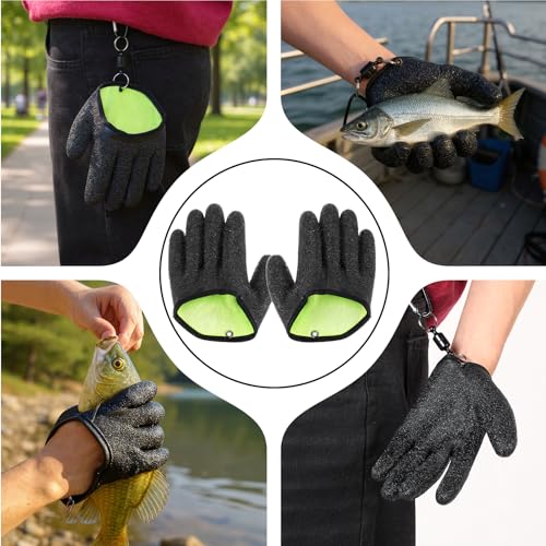 2 Pcs Fishing Gloves with Magnet Release Professional Catch Fish Gloves Non-Slip Waterproof Fish Glove Textured Grip Palm Glove Fisherman Fishing Accessories for Men Women Handling Catching Cleaning