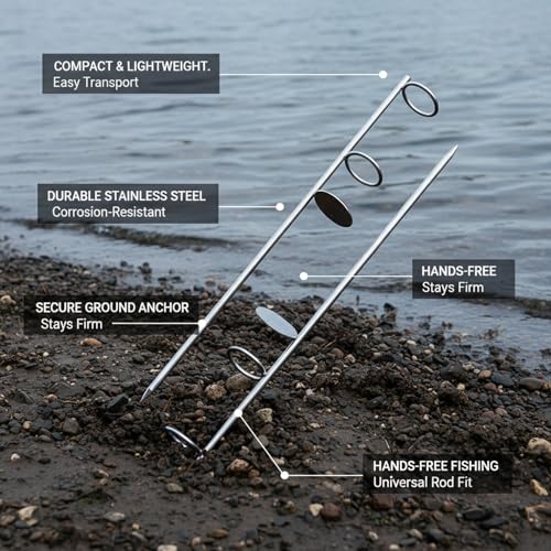 Stainless Steel Fishing Rod Holder Ground Spike for Riverbank and Shore Fishing - Tool-Free Anchor
