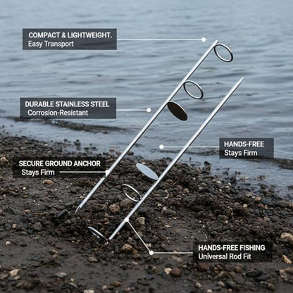 Stainless Steel Fishing Rod Holder Ground Spike for Riverbank and Shore Fishing - Tool-Free Anchor