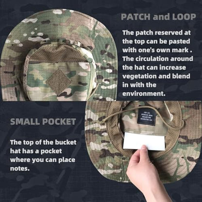Camo Boonie Sun Hat with Face Mask UV Protection Fishing Hat Bucket Hat for Hunting Hiking Military Tactical Safari - color: Camo Cp All