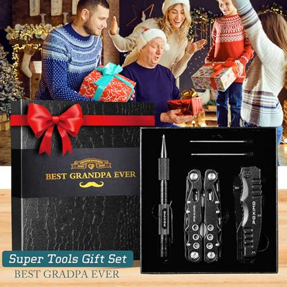 Multitools Gifts Set for Papa with 14-In-1 Multi-Pliers, Pocket Knife, Tactical Pen, Gifts for Grandfather Stocking Stuffers Multi-tools Kit(BEST GRANDPA EVER) - style: Gifts for PaPa "BEST GRANDPA EVER"