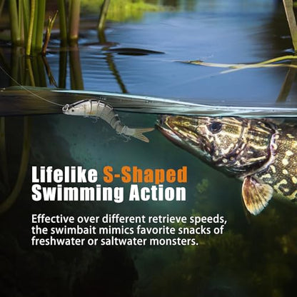 GOTOUR Jointed Swimbaits, Easy Catch Fishing Lures for Bass Trout Crappie | Wiggling Vibrating Rattling Gurgling for More Bites, Heavy-Duty Dyneema Fiber, Slow Sinking, Fresh & Saltwater Fishing Baits - color: A1-4"-0.4oz