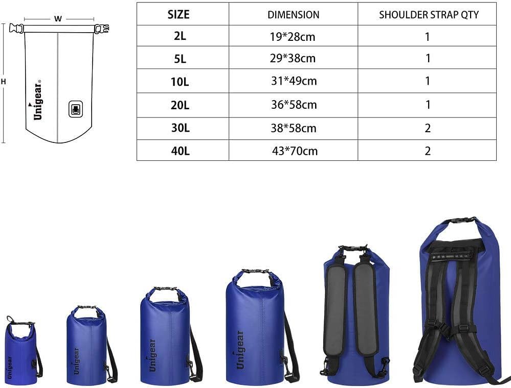 Unigear Dry Bag Waterproof, 2L/5L/10L/20L/30L/40L Floating and Lightweight Bags for Kayaking, Boating, Fishing, Swimming and Camping with Waterproof Phone Case - color: Blue, size: 5L