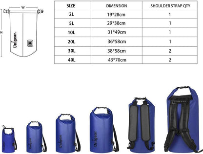 Unigear Dry Bag Waterproof, 2L/5L/10L/20L/30L/40L Floating and Lightweight Bags for Kayaking, Boating, Fishing, Swimming and Camping with Waterproof Phone Case - color: Blue, size: 5L