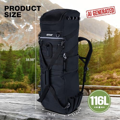 Goture 61L Large Fishing Backpack Tackle Bag, 3-Layer Organizer with Insulated Cooler Compartment & Expandable Mesh Pocket, Waterproof 600D Tactical Tackle Bag for Outdoor Anglers - color: A1:116L Black (Without Tackle Box)