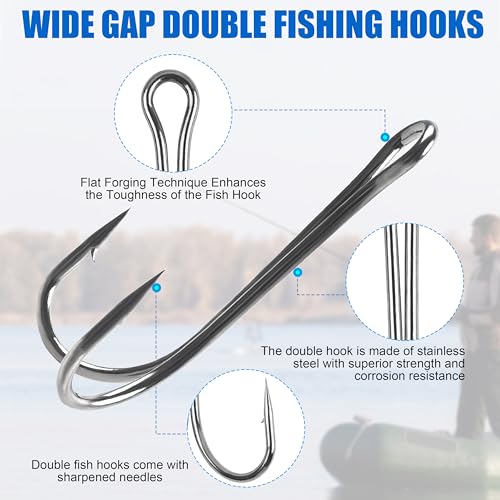 OROOTL Double Fishing Hooks, 50pcs Classic Frog Hooks High Carbon Steel Double Hook Fishing Barbed Open Shank for Saltwater Freshwater - size: 8#-50pcs