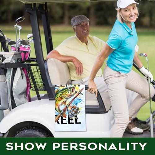Keep It Reel Polyester Printed Towel with Clip, Funny Bass Fish Fishing Gifts & Accessories for Men Fishman Dad Grandpa from Grandaughter, Fishing Lover Father's Day Retirement Birthday Gifts - color: White & Multi