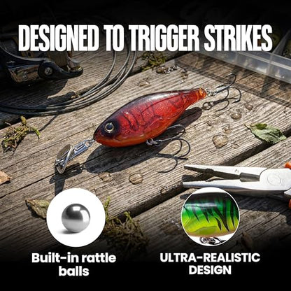 Headbanger Cranky Shad Slow-Sink Hard Lure (2-1/2", 3", 4" & 5") – Patented Erratic “Headbanging” Action Crankbait for Freshwater Bass, Walleye & Perch – 1/3 oz with Premium VMC Hooks - color: Natural Perch, size: 5"