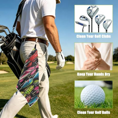 Fishing Black Microfiber Golf Towel Magnetic with Clip for Golf Bags | Golf Essentials for Men Women Attaches to Clubs and Carts 17.7"x17.7"