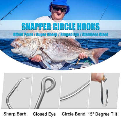 Circle Hooks Saltwater Fishing Hooks 30pcs Offset Wide Gap Live Bait Circle Hook Stainless Steel for Freshwater Fishing Catfish Tuna Bluegill Bass #5/0-#10/0 - style: 10/0-30pcs