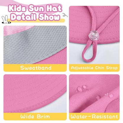 ZOORON Outdoor Kids Sun Hat with Neck Flap UPF 50+ Sun Protection Fishing Hat Wide Brim Summer Kids Beach Hats for Girls Boys - color: 1pack-rose Red