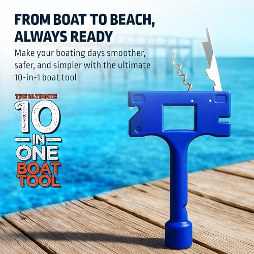 Boat Gadget 10-in-1 Boat Tool - Must-Have Boat Accessory with Gas Cap Key, Fishing Line Cutter, Bottle Opener, Whistle & More - Smart Addition to Any Boat Tool Kit for Fishing, Boating & Fun