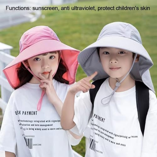 Kids-Sun Hat with Neck Flap Wide-Brim Fishing-Hat Lightweight Ponytail-Hat UV-Protection Summer Toddler Beach-Hat