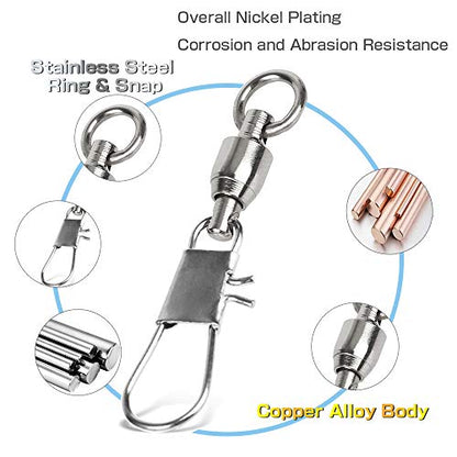 AMYSPORTS Stainless Steel Fishing Swivel Snap Ball Bearing Snap Swivels Fishing High Strength Saltwater Swivels Snaps Interlock Fishing Tackle Swivel Fishing Line Connector - size: size1 (23.7lb) 25 pcs