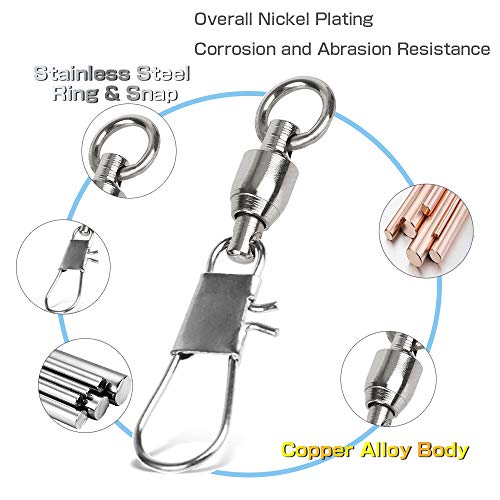 AMYSPORTS Stainless Steel Fishing Swivel Snap Ball Bearing Snap Swivels Fishing High Strength Saltwater Swivels Snaps Interlock Fishing Tackle Swivel Fishing Line Connector - size: size2 (28.1lb) 25 pcs
