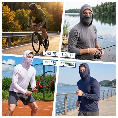 Unittype 6 Pack Men's UPF 50+ Sun Protection Hoodies Long Sleeve Cooling Shirts with Face Mask Moisture Wicking Sun Shirt - size: X-Large