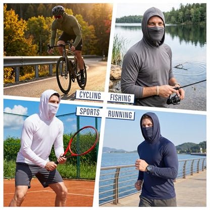 Unittype 6 Pack Men's UPF 50+ Sun Protection Hoodies Long Sleeve Cooling Shirts with Face Mask Moisture Wicking Sun Shirt - size: X-Large