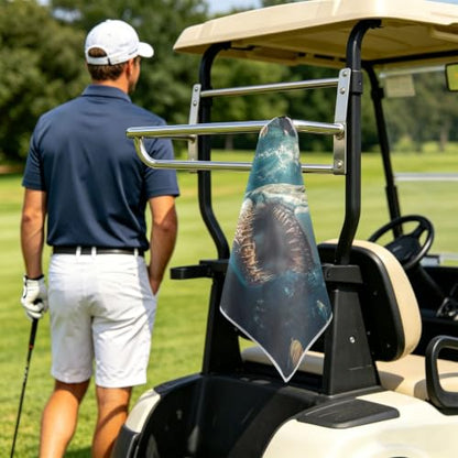 Shark Fish Pattern Magnetic Golf Towel for Golf Bags Microfiber Golf Essentials for Women Men with Carabiner Clip Attaches to Carts and Clubs, 17.7"x17.7"