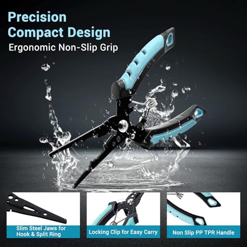 Keenjorika Multi-Function Fishing Pliers with Braided Line Cutter and Hook Remover, Ergonomic Stainless Steel Fishing Tool with Lanyard and Sheath, Outdoor Fishing Gear for Freshwater and Saltwater