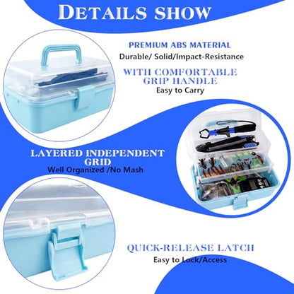 3-Layer Fishing Tackle Box with Tackle Included, Fishing Tools Kit Includes Pliers Fish Lip Gripper Scale Crankbait Spinnerbaits Soft Baits Hooks, Ideal Gift for Angler Saltwater Freshwater (Blue) - color: Blue