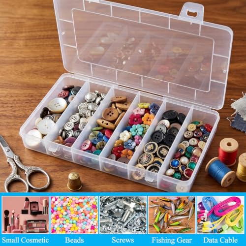 10 Pack 6 Grids Tackle Box Organizer, Clear Fishing Tackle Boxes, Clear Organizer Box with Dividers, Plastic Storage Organizer Container for Crafts, Beads, Earrings, Screws, Nail, Pins