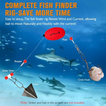Dovesun Fish Finder Rig with Float 20.5" Surf Fishing Rigs 90LB Surf Fishing Tackle for Shark Bluefish Stripers 6PCS 5/0 8/0 - color: 5/0 Circle Hook