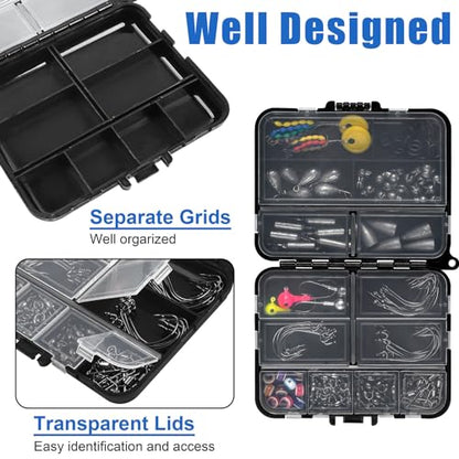 Fishing Accessories Fishing Tackle Box with Tackle Included, Fishing Hooks Bobbers Swivels Sinker Weights Fishing Gear Set Equipment for Bass Trout - style: 160pcs Kit