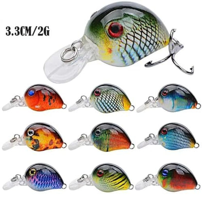 9Pcs 3.3CM/2G Fishing CrankBait Lures – Single Hook Wobbler Baits with Floating Design for Freshwater Bass Trout