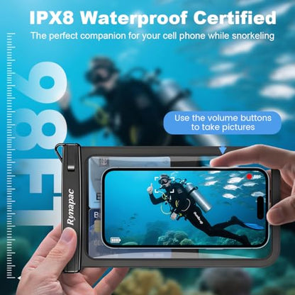 Rynapac Large Waterproof Phone Pouch [Up to 8.5"] - 2 Pack IPX8 Waterproof Phone Case for iPhone 17 16 15 Pro Max Galaxy S26 Ultra, Touchscreen & Underwater Photography, Beach Cruise Essentials 2026 - color: [Black + Pink] Large Waterproof Phone Pouch, si