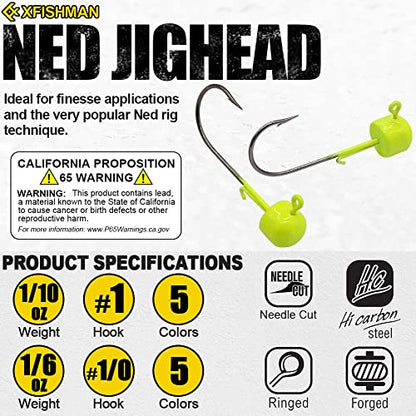 Ned-Rig-Kit-Finesse-Baits-Soft-Plastic-Worms-Fising-Lure for Bass Stick Swimbait Minnow Crawfish Lures Shroom Ned Jig Head Kit - color: 35-Piece 2.75'' #01 Stick Worms Ned Rig Kit
