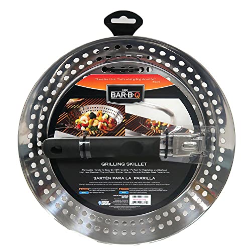 12" Stainless Steel Grill Skillet & Deep Fryer Strainer Basket with Removable Handle - BBQ Grill Pan for Seafood & Vegetables - Outdoor Camping & Backpacking Grilling Accessory by Mr. Bar-B-Q 06753Y - size: 11.99x12 Inch