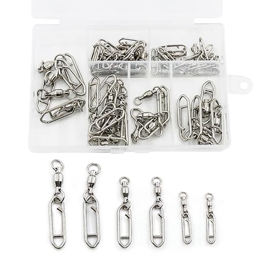 50Pcs High Strength Fishing Swivels | Ball Bearing Snap Swivels with Stainless Steel| Saltwater/Freshwater Quick-Change Snap Swivels for Catfishing Tackle,Lures - size: Silver Ball Bearing Swivel 50 Set_0# to 5#