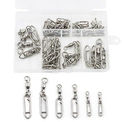 50Pcs High Strength Fishing Swivels | Ball Bearing Snap Swivels with Stainless Steel| Saltwater/Freshwater Quick-Change Snap Swivels for Catfishing Tackle,Lures - size: Silver Ball Bearing Swivel 50 Set_0# to 5#