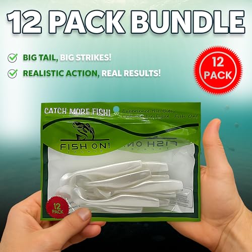 Soft Plastic Paddle Tail Swimbaits – 3 1/4", 4" & 5" Soft Plastic Fishing Lures with Extra-Large Tail for Lifelike Swimming Action – Freshwater & Saltwater - color: Pearl White, size: 4 Inch - 12 Pack