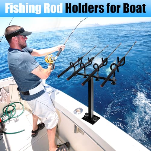 Fishing Rod Holder for Boat,Marine Fishing Pole Rack with The Function of Holding Four Fishing rods and 360 Degree Rotation & Adjustable Height,Includes mounting Plate. - color: Black