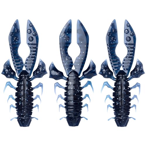 Crawfish Lure 5.5", Soft Plastic Crawdad Creature Bait with Rattles, Weedless Bass Fishing Lure, Realistic Fishing Lures for Freshwater & Saltwater, 3 Pack Red Green Blue - color: Blue