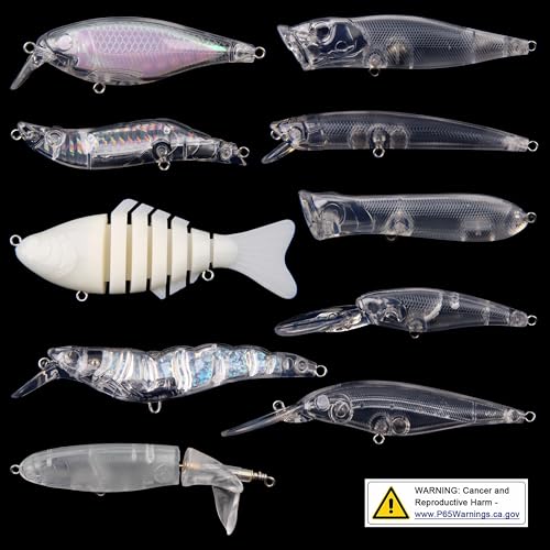 Unpainted Fishing Lures Making Kit,375pcs DIY Blank Crankbaits Minnow Hard Bait Set Include Lure Tapes Eyes Treble Hooks Split Rings Speed Clips Make Your Own Fishing Lures - style: Unpainted Lure 10pcs