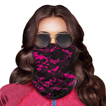 Obacle Seamless Face Mask Rave Bandana Men Women for Dust Sun Wind Protection - color: Black Pink Multicolor