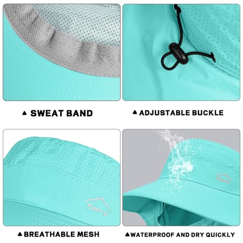 Rosoz Sun Hat for Men Women with Neck Flap,Wide Brim UPF50+ Fishing Hat with Detachable Face Cover Outdoor Sun Protection Hat - color: 1pack-aqua