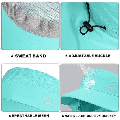 Rosoz Sun Hat for Men Women with Neck Flap,Wide Brim UPF50+ Fishing Hat with Detachable Face Cover Outdoor Sun Protection Hat - color: 1pack-aqua