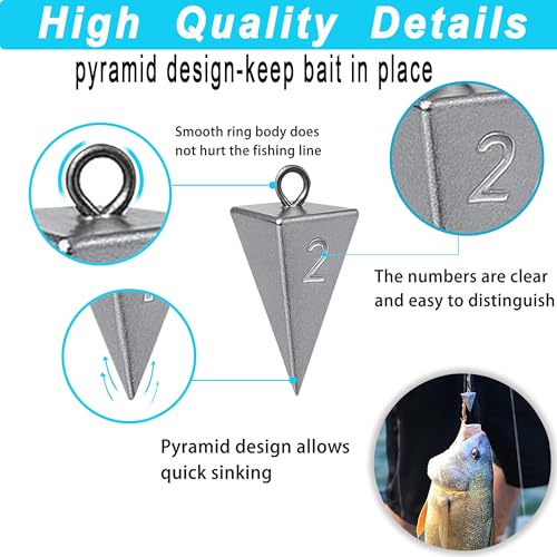 Pyramid Sinkers for Surf Fishing – Lead Fishing Weights, No-Roll Bottom Hold - style: 2oz - 8pcs
