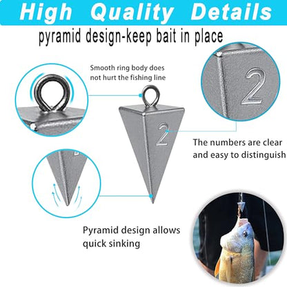 Pyramid Sinkers for Surf Fishing – Lead Fishing Weights, No-Roll Bottom Hold - style: 2oz - 8pcs