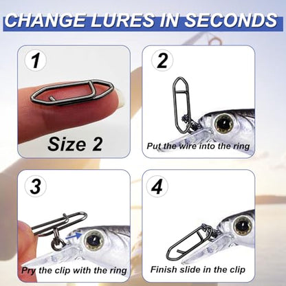 Fishing Power Clips, 200pcs Fishing Speed Clips for Fishing Lure Quick Change, High Strength Stainless Steel Clips Snap Freshwater Saltwater Crankbait Popper Lure Connector Tackle - size: #18-25LB-0.7IN
