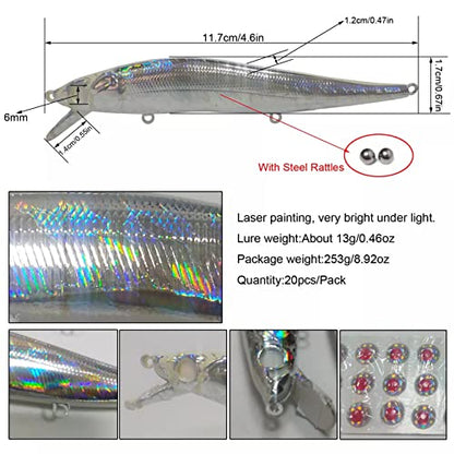 Blank Hard Lures Kit Unpainted Fishing Baits Sets Crankbait Wobblers Freshwater Fish Lure Wobblers Minnow Lure Bodies Fishing Tackle - color: 20pcs 11CM/13G
