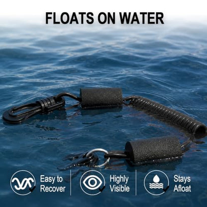 Floatable Boat Kill Switch Lanyard with Backup Key & Flotation Foam - color: Black