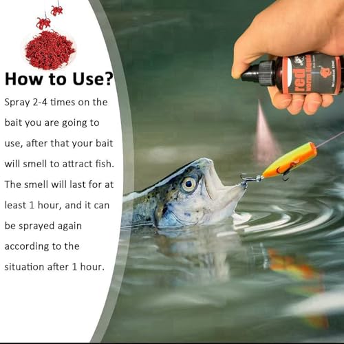 Red Worm Liquid Attractant, Non-Messy Design, 60ml, Fishing Lure Spray, Concentrated Angling Bait, Quick Action, for Catfish Carp Trout Cod Freshwater River Reservoir Outdoor