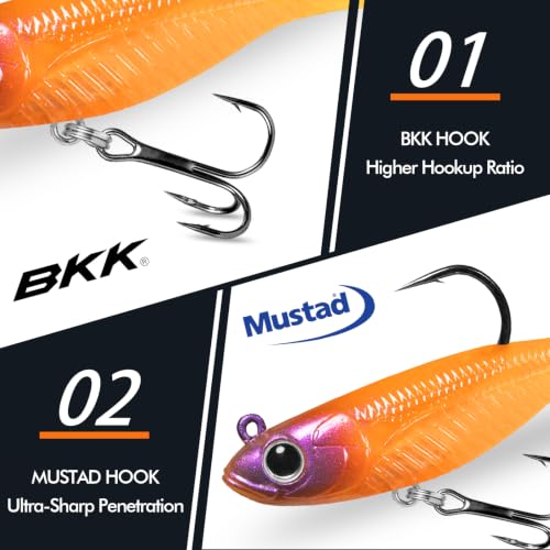 TRUSCEND Duramax Easy Catch Soft Fishing Lures with BKK Hook, Trembly Sinking & Vibrating Swim for More Bites, Pre-Rigged Curly & T-Tail Swimbait for Bass, Trout, Crappie, Freshwater Saltwater Fishing - color: A1-3"-1/4oz
