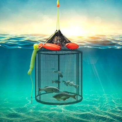Leyndo 2 Pcs Large Collapsible Floating Fishing Net - Foldable Floating Fish Basket Net - Portable Fish Holder - Mesh Fishing Bait Storage Cage Trap for Minnows, Shrimp