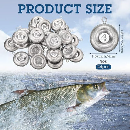 24 Pieces Fishing Disc Sinkers Weights Disc Sinker Fishing Sinkers Weights for Saltwater Catfishing Trolling Surf Tackle - size: 4 oz
